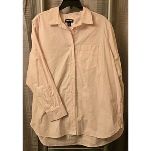 Lands' End Pink Button Up‎ Cotton Stretch Oxford Embroidered Boats Size 16W-18W
